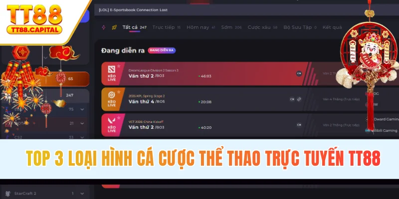 Top 3 loại hình cá cược thể thao trực tuyến TT88